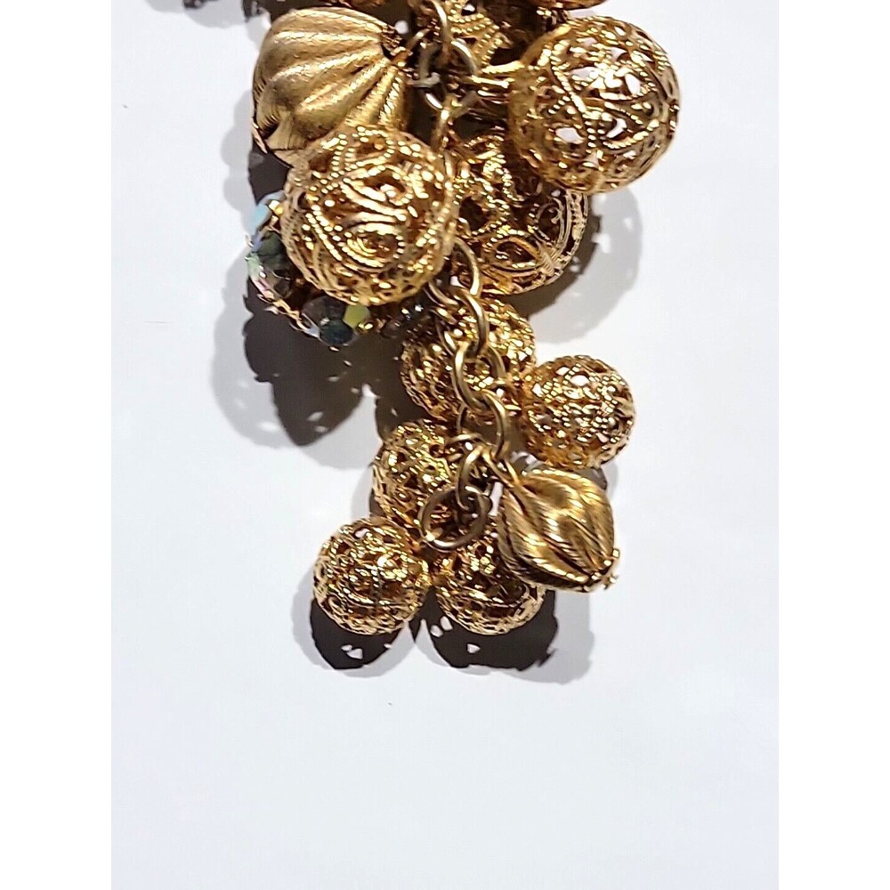 Miriam Haskell Bow Gold Grape Cluster Dangle Broo… - image 3